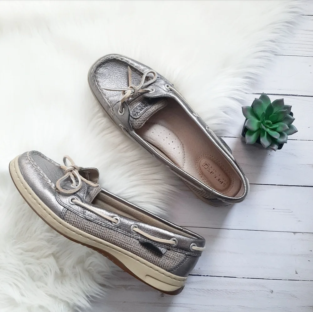 Sperry Top Sider Silver Boat Shoes - Picture 1 of 7
